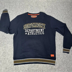 Superdry College Boxy Athletic Sweat Crew Neck Sweatshirt in Navy Blue. Sz: L
